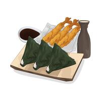 onigiri with shrimp tempura vector