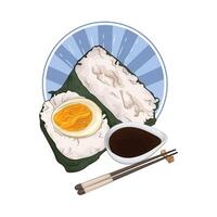 egg onigiri with soy sauce vector