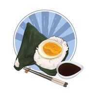 soy sauce with egg onigiri vector