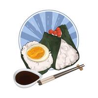 egg onigiri and salmon onigiri vector