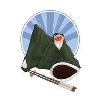 soy sauce with onigiri vector