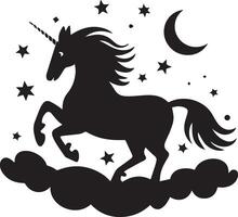 flat black unicorn silhouette with stars isolated on white background vector