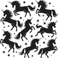 Silhouettes of unicorns set. Three different shapes with star vector