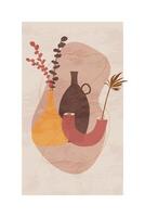 A painting of vases and plants on a beige background vector