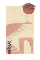 A drawing of stairs and a palm tree vector