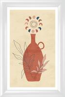 A framed art print with a red vase and leaves vector