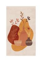 An abstract painting with plants in vases vector
