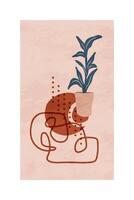 A drawing of a plant in a pot with a plant on top vector