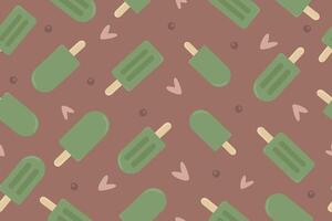 Matcha ice cream seamless pattern on mocha mousse background. vector