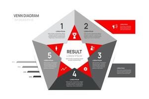 Infographic Venn diagram chart template for business 5 parts, options, presentation with venn diagram elements illustration. vector