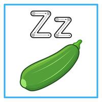 Alphabet tracing with fresh green zucchini fruit illustration vector