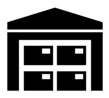 Warehouse icon isolated on white. Store, parcel, storage. Delivery box, package service, transportation, container. Receive, send and transfer products flat illustration vector