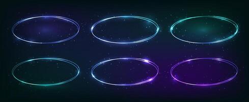 Neon double oval frame with shining effects vector