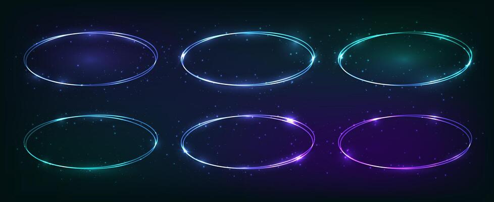 Neon double oval frame with shining effects