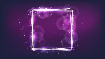Neon square frame with shining effects and sparkles vector