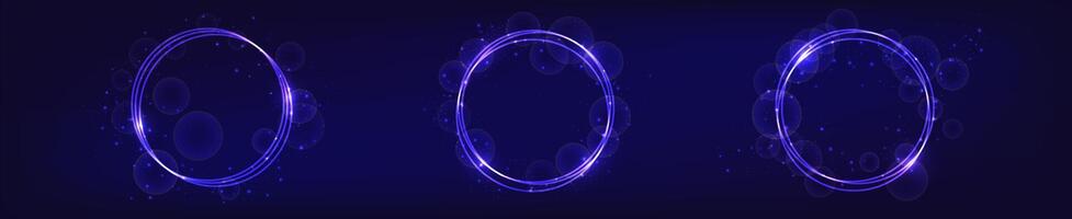 Neon round frame with shining effects and sparkles vector