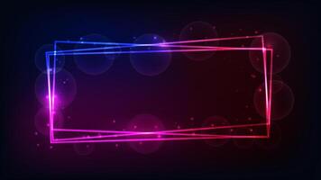 Neon rectangular frame with shining effects and sparkles vector