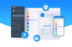Program for creating a single Password. Manager place for users to store various passwords, software licenses, and other sensitive information in a virtual vault that is locked. illustration vector