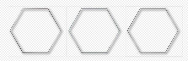 Silver glowing hexagon frame vector