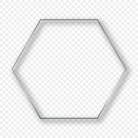 Silver glowing hexagon frame with shadow vector