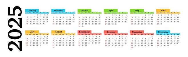 Calendar for 2025 isolated on a white background vector