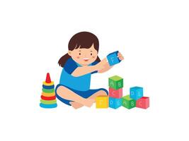 Children Playing with building blocks vector