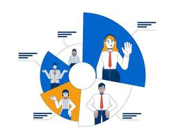 Effective workload distribution 2D illustration concept. Allocating tasks among team members. Employees responsibilities cartoon characters isolated on white. Metaphor abstract flat graphic vector