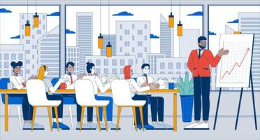 Company results celebration flat illustration. Multicultural colleagues clapping hands in boardroom 2D characters cartoon background. Celebrating success in workplace scene storytelling image vector