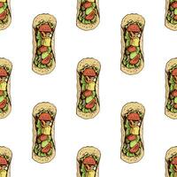 Vintage taco illustration, colorful fast food pattern for design elements vector
