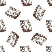 Seamless pattern of chocolate nougat sketch on white background vector