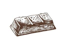 Chocolate bar with textured surface in hand-drawn sketch style vector
