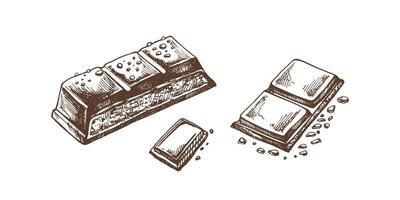 Hand-drawn chocolate bars with artistic and detailed design illustrations vector