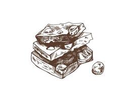 Stack of handmade chocolate pieces with nuts vintage style vector