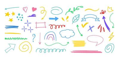 Hand-drawn colorful doodle elements on white background vector