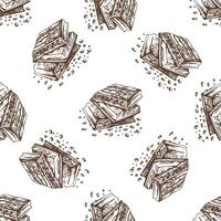Seamless pattern of chocolate sketch with crumbs on white background vector