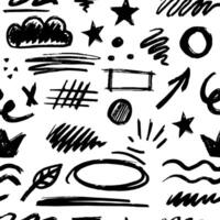 Crayon brush scribble seamless pattern with squares, spirals, and arrows vector