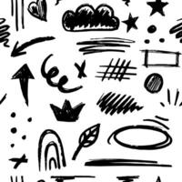 Chalk-textured hand-drawn seamless pattern in playful children style vector