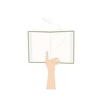 Hand holding open book. Back to school, reading, education, knowledge concept. vector