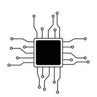 Processor line icon, microchip cpu technology board, Central processing unit. Design element flat, simple silhouette. vector