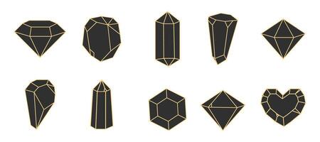 Crystal gemstone polygon stone, contour gem, polyhedron minimal. Elegant outline geometric quartz, jewel. Mineral linear icon. vector