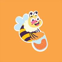 a cute bee carrying a jar of honey vector
