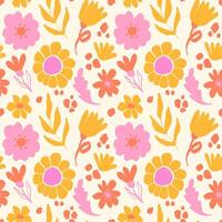 Vintage seamless pattern with abstract flowers and leaves vector