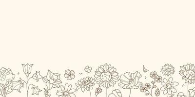 Horizontal floral banner with wildflowers on light background vector