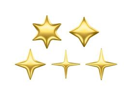 3d Star Shapes Collection Golden Shiny Glossy Metallic Icons Realistic Illustrations Isolated On Transparent Background. Trendy graphic elements for web, UI design or Social Media vector