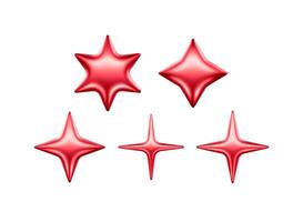 3d Star Shapes Collection Red Shiny Glossy Metallic Icons Realistic Illustrations Isolated On Transparent Background. Trendy graphic elements for web, UI design or Social Media vector