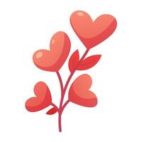 Branch with hearts. Drawn heart on stem with leaves. botanical element for Valentine's Day vector