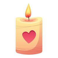 Wax candle with heart and burning candle on white background. isolated icon vector