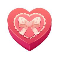 Heart shaped gift box with white bow. Packaging in the form of red heart with decorative ribbon. isolated element vector