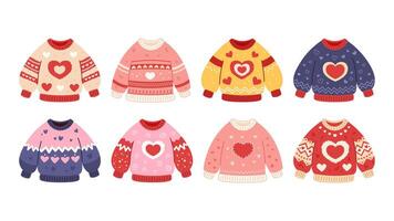 Set of knitted sweaters for Valentine's Day. Pair of sweaters for girl and guy. elements on white background vector