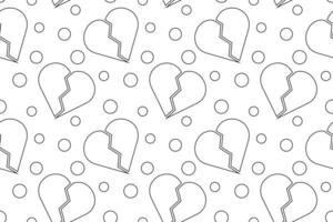 Black and white seamless pattern featuring broken hearts and circles, perfect for childrens coloring pages. vector